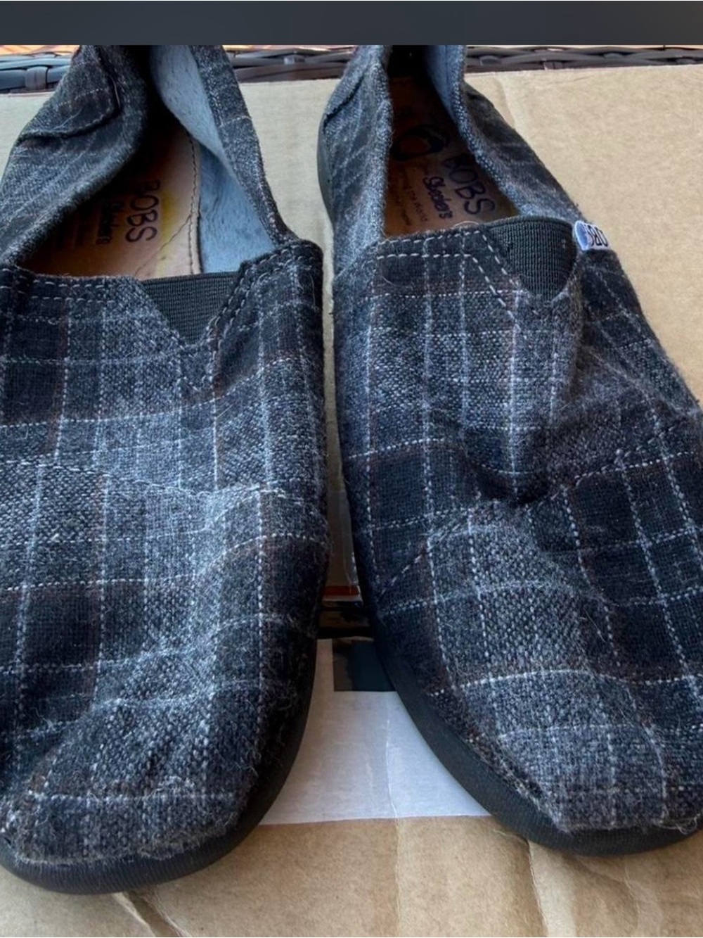 Skechers Men's Plaid Slip-On Loafers - Black & Gray